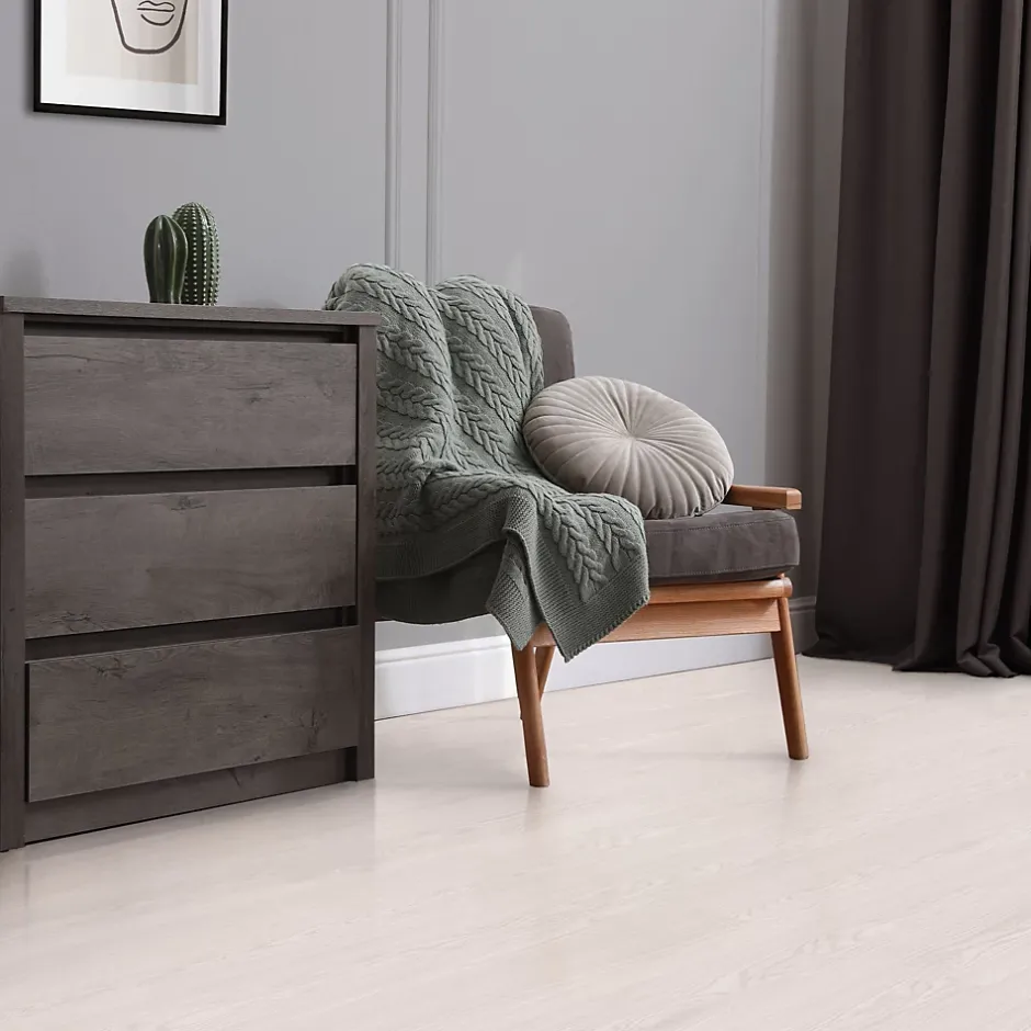 Ml-Design Revêtement de sol autocollant en PVC 11,15m²/80 planches 91,5x15,3cm blanc aspect chêne