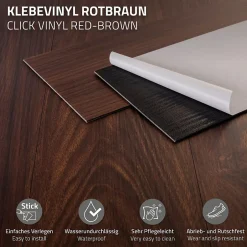 Revêtement de sol autocollant PVC 11,15m²/80 planches 91,5x15,3cm rouge-brun aspect noyer-Ml-Design