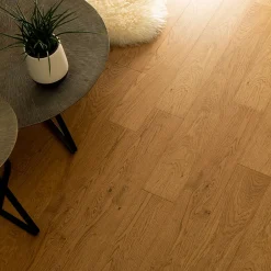 Revêtement de sol plaqué chêne finition verni coloris blond Ep 10mm- New