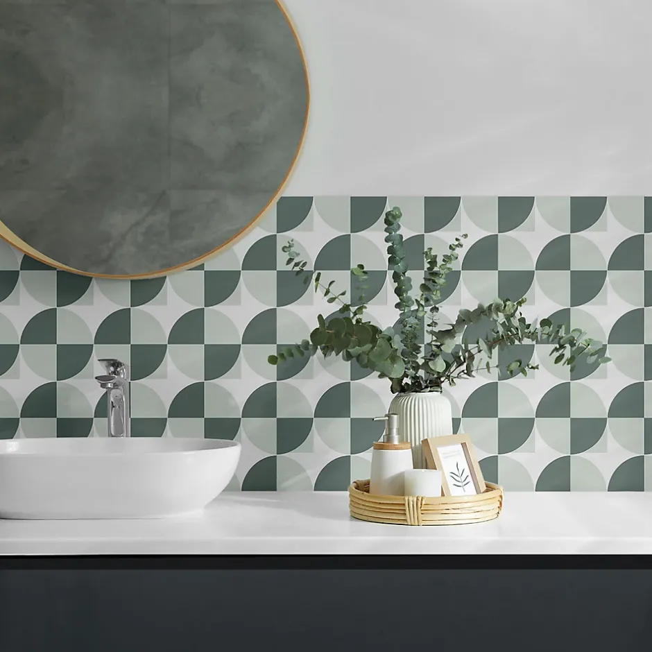 Wallfluent Revêtement Mural PVC 50x50 cm Géométrie Des Cercles Et Des Carrés 4 pièces