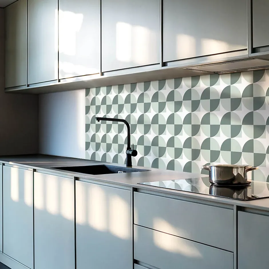 Wallfluent Revêtement Mural PVC 50x50 cm Géométrie Des Cercles Et Des Carrés 4 pièces