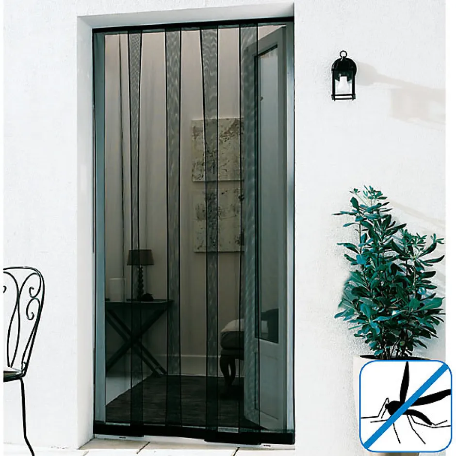 Rideau moustiquaire de porte en pvc gris 100 x h.220 cm-