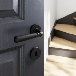 GoodHome Rosace de fonction rond à visser à serrure Duod mat noir Ø50mm