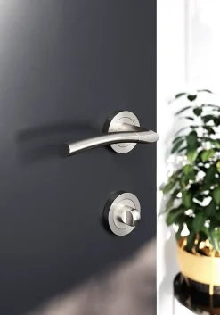 GoodHome Rosace de fonction rond à visser à condamnation Duod essential effet nickel satin gris Ø50mm