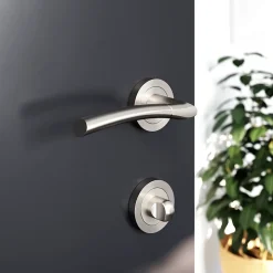 GoodHome Rosace de fonction rond à visser à condamnation Duod essential effet nickel satin gris Ø50mm