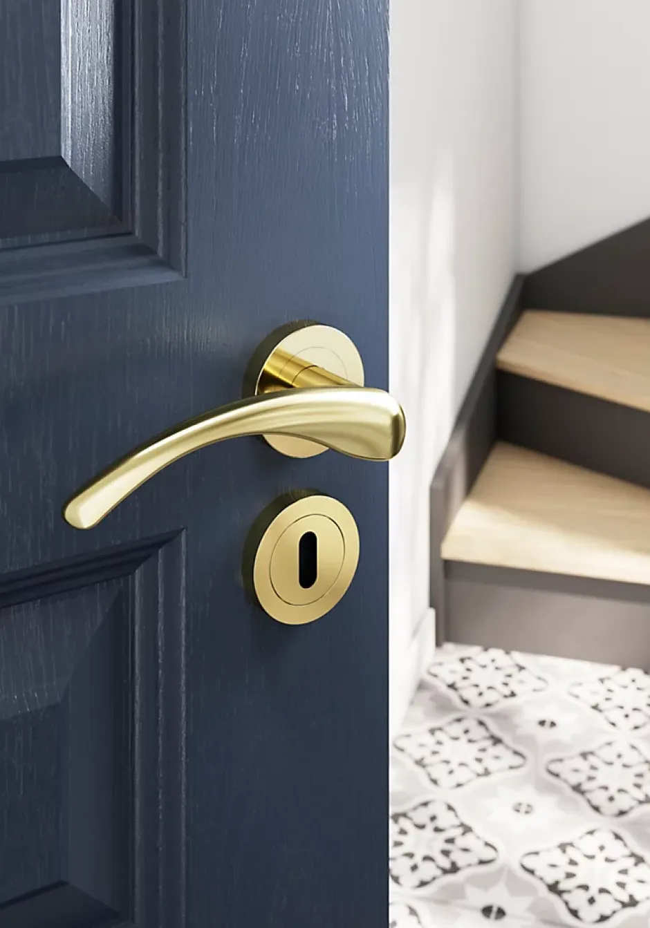 Rosace de fonction rond à visser à serrure Duod effet laiton or Ø50mm-GoodHome Outlet