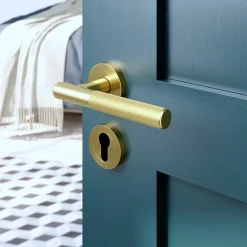 Rosace de fonction rond à visser Duod effet laiton satin or Ø50mm-GoodHome Clearance