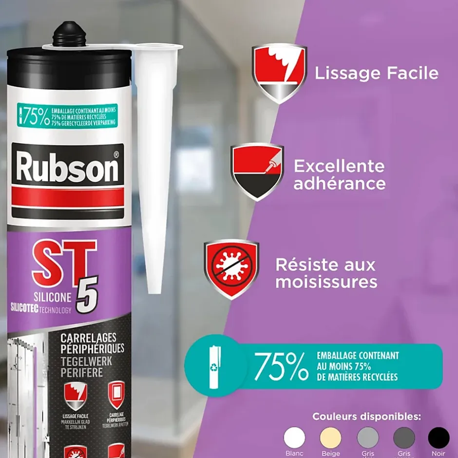 Rubson Mastic ST5 sanitaire multi-usages - Cartouche de 280 ml - Multi usage - GRIS MOYEN