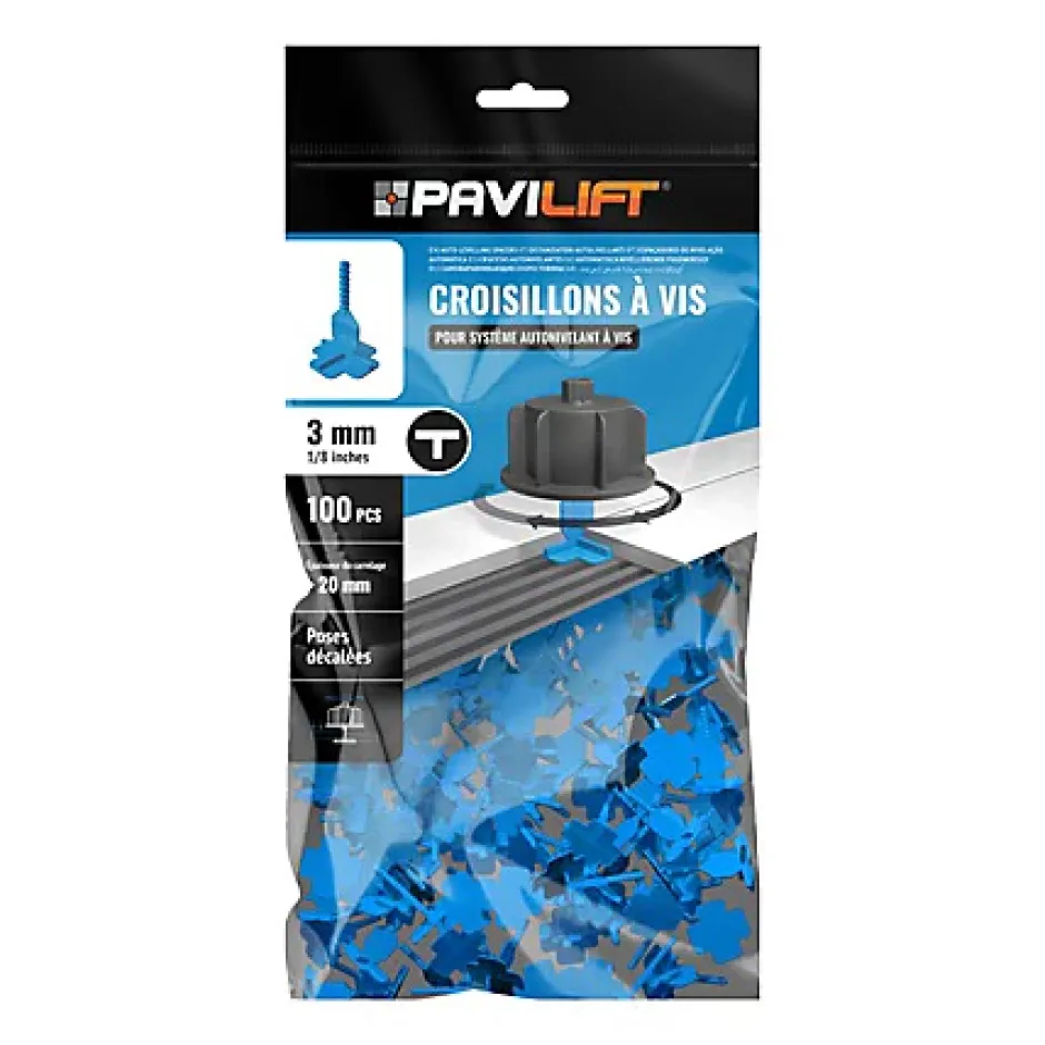 Sachet 100 croisillons à vis autonivelants 3mm en T-Pavilift Discount