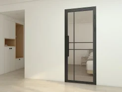 porte complète intérieure en verre avec cadré - 83x197 cm - transparent - noir mat - droite-Schulte Clearance