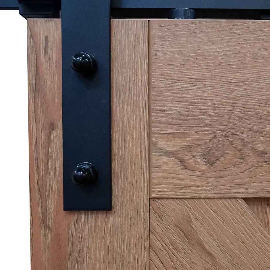 porte coulissante complète en bois - 102x215cm - porte de grange oak - chêne - système ouvert noir-Schulte New