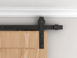 porte coulissante complète en bois - 102x215cm - porte de grange oak - chêne - système ouvert noir-Schulte New