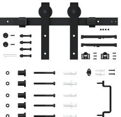 porte coulissante complète en bois - 102x215cm - porte de grange oak - chêne - système ouvert noir-Schulte New