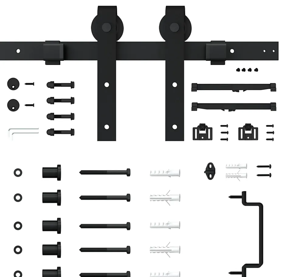 porte coulissante complète en bois - 102x215cm - porte de grange oak - chêne - système ouvert noir-Schulte New