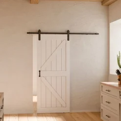 porte coulissante complète en bois - 102x215cm - porte de grange - chêne - oak blanc - système ouvert noir-Schulte Clearance