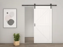 porte coulissante complète en bois - 102x215cm - porte de grange - chêne - oak blanc - système ouvert noir-Schulte Clearance