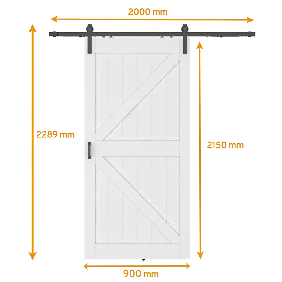 Schulte porte coulissante complète en bois - 90x215cm - porte de grange - chêne - oak blanc - système ouvert noir
