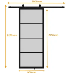 Schulte porte coulissante complète - verre - 90x215cm - décor industriel noir - système ouvert-double softclose