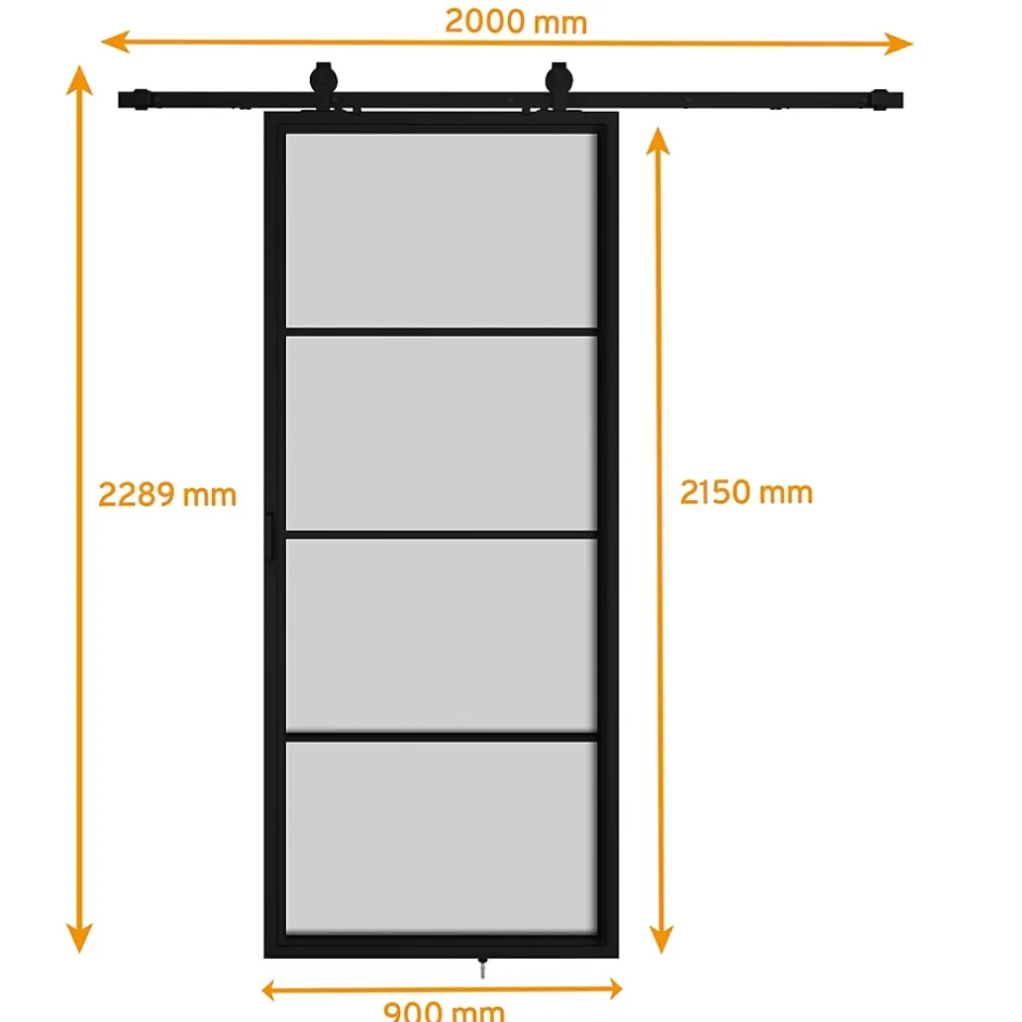 Schulte porte coulissante complète - verre - 90x215cm - décor industriel noir - système ouvert-double softclose