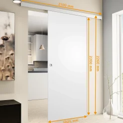 porte coulissante complète bois -102x220cm - bois blanc - poignée cuvette ronde + double softclose-Schulte Outlet