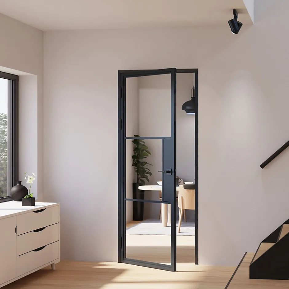 Porte intérieure en verre - 83x 211 cm- atelier - transparent - 3 rayures- gauche serrure-Schulte Online