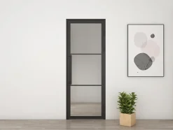 Schulte porte intérieure loft en verre - 83x204 atelier - noir mat - transparent - verrière - 3 vitrages - charnière droit