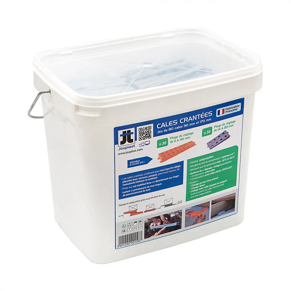 Seau de 50 cales crantées 90 mm et 30 cales crantées 170 mm --Jouplast Best