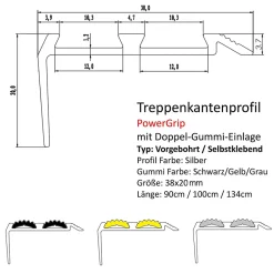 Floordirekt Seuil d'escalier Avec double caoutchouc Power Grip Longueur 134 cm Autocollant Gris -