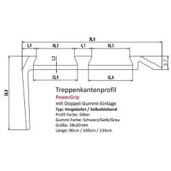Seuil d'escalier Avec double caoutchouc Power Grip Longueur 134 cm Pré-percé Gris --Floordirekt Best