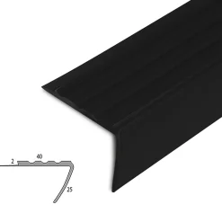 Floordirekt Seuil d'escalier Toronto PVC Montage avec ou sans perçage 40 x 25 mm Noir Longueur: 120 cm