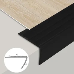 Floordirekt Seuil d'escalier Toronto PVC Montage avec ou sans perçage 40 x 25 mm Noir Longueur: 120 cm