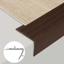 Seuil d'escalier Toronto PVC Montage avec ou sans perçage 40 x 25 mm Marron Longueur: 100 cm-Floordirekt Best