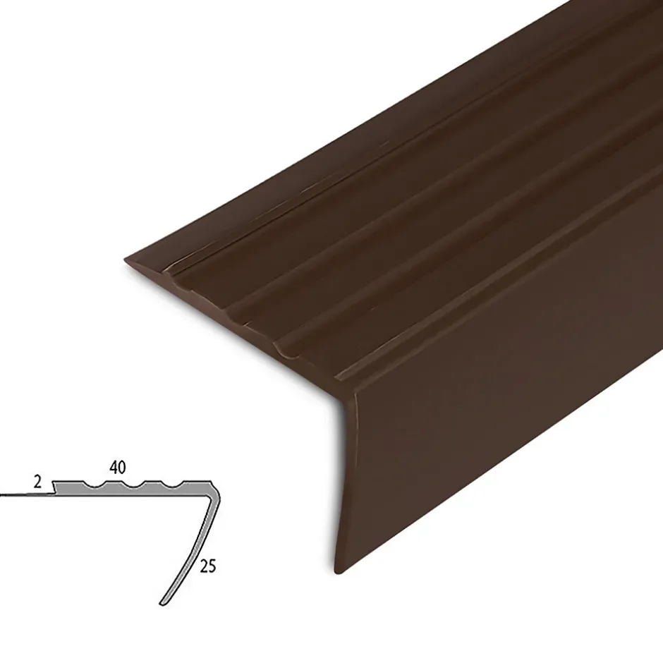 Seuil d'escalier Toronto PVC Montage avec ou sans perçage 40 x 25 mm Marron Longueur: 120 cm-Floordirekt Clearance