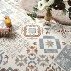 Tarkett Sol Lino - Carreaux de ciment - Naturel - Rouleau de 3m x 4m