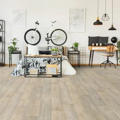 Décoweb Sol Lino - Imitation parquet bois blanc vieilli - Rouleau de 4m x 25m