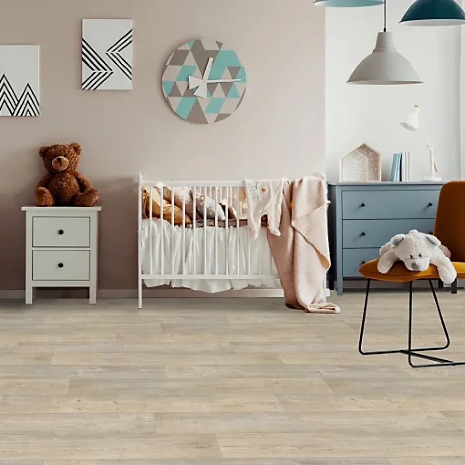 Décoweb Sol Lino - Imitation parquet bois blanc vieilli - Rouleau de 4m x 5m