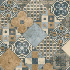 Tarkett Sol PVC - Carreaux Art Déco - Marron et Bleu Gris - Rouleau de 4m x 2m