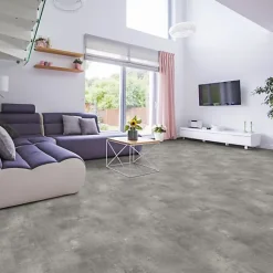 Sol PVC Textile - Aspect béton griffé gris - Rouleau de 2m x 5m-Décoweb