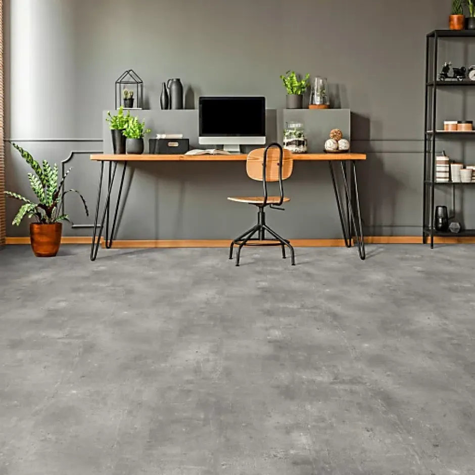 Sol PVC Textile - Aspect béton griffé gris - Rouleau de 2m x 5m-Décoweb