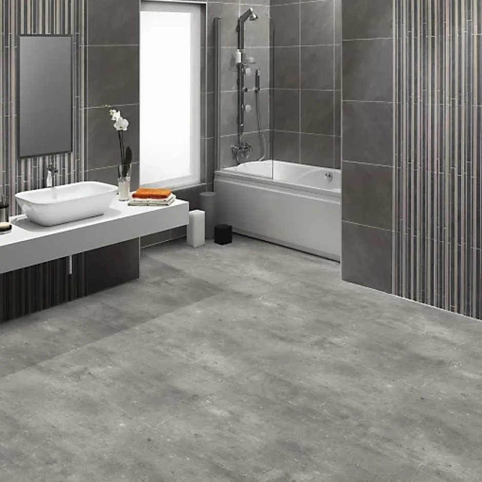 Sol PVC Textile - Aspect béton griffé gris - Rouleau de 2m x 5m-Décoweb