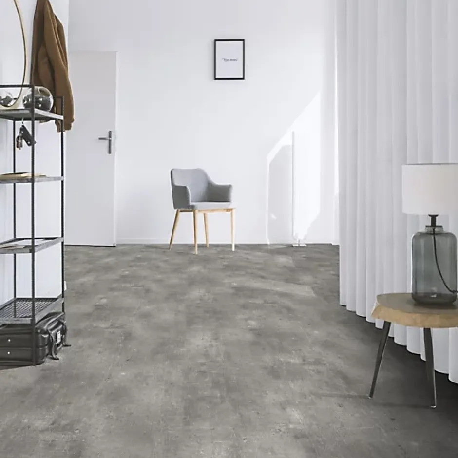 Sol PVC Textile - Aspect béton griffé gris - Rouleau de 2m x 5m-Décoweb