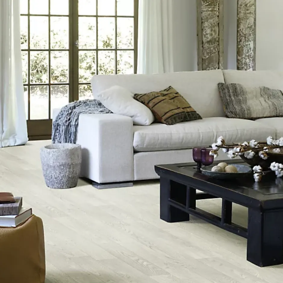 Décoweb Sol PVC Textile - Aspect parquet chêne blanc - Rouleau de 4m x 4m