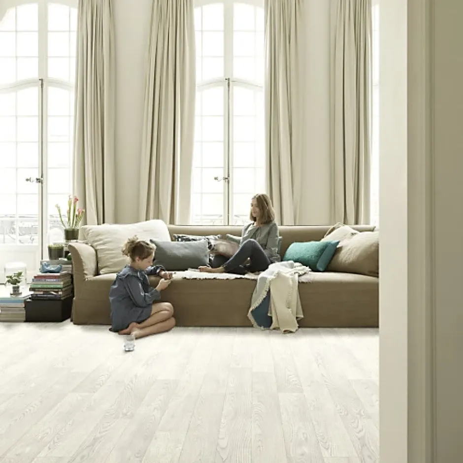 Sol PVC Textile - Aspect parquet chêne blanc - Rouleau de 4m x 5m-Décoweb