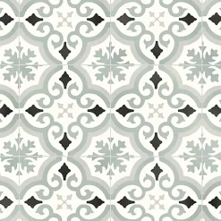 Décoweb Sol PVC Textile - Effet carreaux de ciment Gris - Rouleau de 3m x 3m