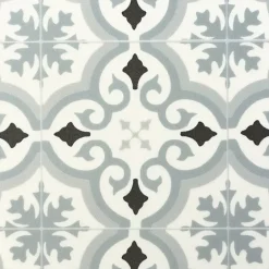 Sol PVC Textile - Effet carreaux de ciment Gris - Rouleau de 4m x 2m-Décoweb Discount