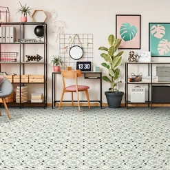 Sol PVC Textile - Effet carreaux de ciment Gris - Rouleau de 2m x 2m-Décoweb Best