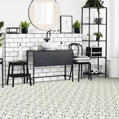 Sol PVC Textile - Effet carreaux de ciment Gris - Rouleau de 2m x 2m-Décoweb Best