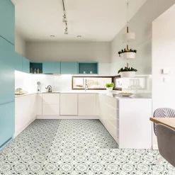 Sol PVC Textile - Effet carreaux de ciment Gris - Rouleau de 2m x 2m-Décoweb Best