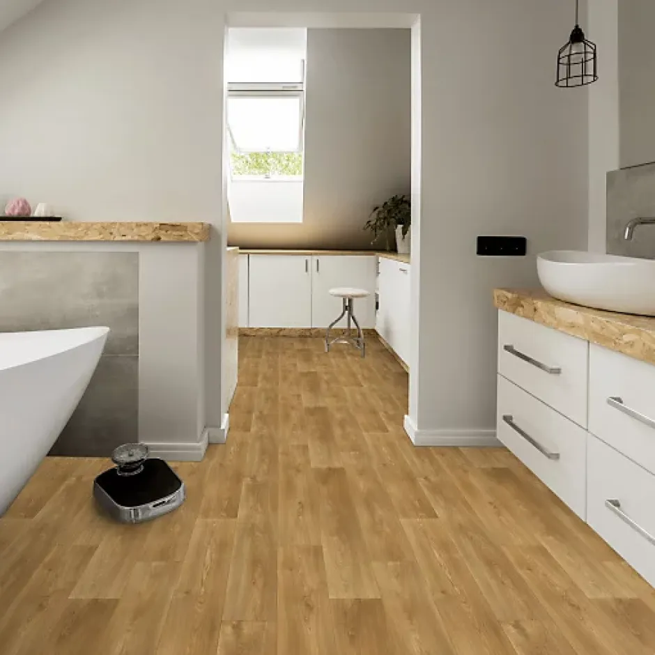 Sol PVC Textile Aspect parquet chêne naturel - Rouleau de 3m x 5m-Décoweb Discount