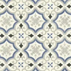 Décoweb Sol PVC Textile motif carreaux de ciment Bleu et gris - Rouleau de 4m x 4m